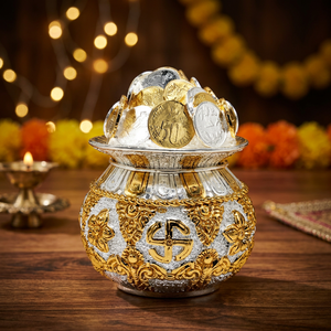 Pièce de monnaie Kalash plaquée or JSK ART'S |   Pièce de monnaie antique traditionnelle de temple, cadeau religieux pour la Pooja, mariage, festival, décoration de la maison - Product Image 3