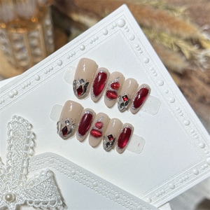 <span class=keywords><strong>Uñas</strong></span> Postizas Acrílicas Hechas a Mano de Alta Calidad con Diseño de Calabaza de Ojos Rojos, Venta al por Mayor - Product Image 2