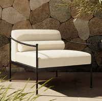 Canapé d'extérieur moderne imperméable avec structure en acier inoxydable et coussin bas en lin, chaise de jardin imprimée en couleur