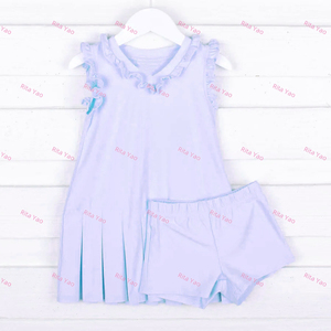 Robe de <span class=keywords><strong>tennis</strong></span> blanche à volants et bordure picotée pour bébé <span class=keywords><strong>fille</strong></span> avec short assorti Petite <span class=keywords><strong>fille</strong></span> 100% coton Robe de <span class=keywords><strong>tennis</strong></span> vierge - Product Image 4