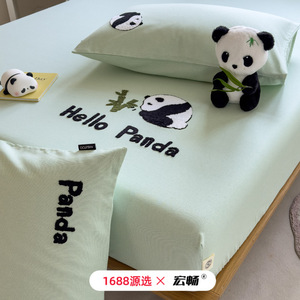 Hello Panda Pure Cotton <b>Fitted</b> <b>Sheet</b> 1.2m 1.5m 1.8m Cooling Mat Three Piece Set Cartoon Embroidery Summer Bedding - Product Image 3
