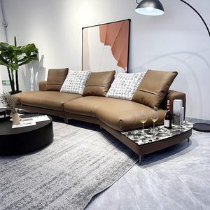 Canapé en cuir avec cadre en bois de style côtier minimaliste italien, pour salon, appuie-tête réglable, housses amovibles et lavables, différentes tailles - Product Image 5