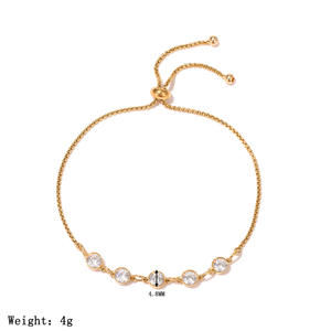 韓国風輝くジルコンラウンドチャームステンレススチール調節可能ブレスレット女性用ジュエリー - Product Image 5