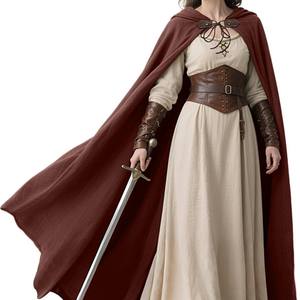 เสื้อคลุมมีฮู้ดสไตล์ยุคกลาง ผ้าลินิน มี 6 สีให้เลือก สไตล์เรโทร ความยาวแบบยาว สีพื้น สำหรับฤดูใบไม้ผลิ/ฤดูร้อน ชุดคอสตูมฮาโลวีนสำหรับทุกเพศ - Product Image 3