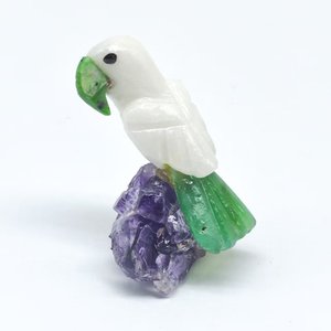 รูปแกะสลักนกแก้วจากหินรูบี้โซไซต์/แคลไซต์สีขาว/ไครโซเพรส/อะเมทิสต์ - Product Image 1