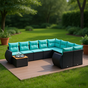 10 Piece Black Poly <b>Rattan</b> Garden <b>Sofa</b> Set With Cushions Outdoor Furniture Contemporary Design - Product Image 2
