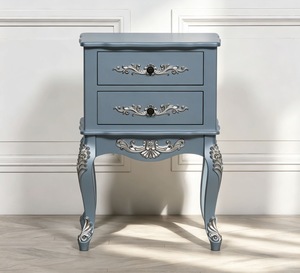 French Style Carved Wooden Nightstand, Vintage 2 Drawer <strong>Bedside</strong> <strong>Table</strong> with Curved Legs - Product Image 5