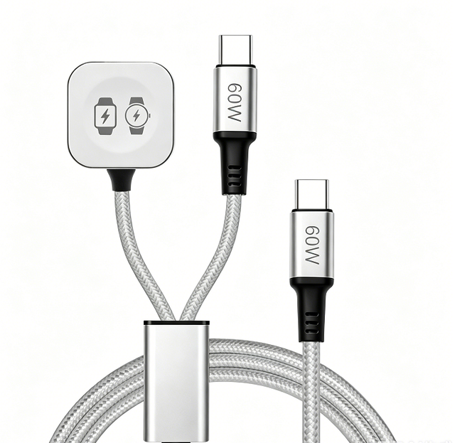 Multi USB Watch Charger Cable PD Type C USB C Cable 2 in 1 60W Smart Watch Charger Type C Magnetic Fast Charging Cable