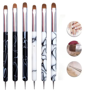 Pinceau à ongles français en poils de Kolinsky avec logo personnalisé, double tête, outil de pointillage, manche en acrylique pour la création d'art sur ongles - Product Image 1