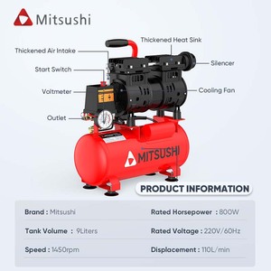 เครื่องอัดอากาศแบบพกพาสำหรับอุตสาหกรรมและงาน DIY มอเตอร์ไร้แปรงถ่าน 800W ความจุถัง 9 ลิตร แบบตั้งตรง 220V ยี่ห้อ Mitsushi รุ่น MYSJ69L - Product Image 3