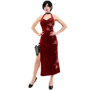 Nuovo stile gioco da donna Costume Cosplay vestito rosso ricamato Cheongsam costumi Sexy di Halloween