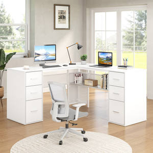 Scrivania personalizzata a forma di L con cassetti moderna angolo in metallo legno a forma di L scrivania del <span class=keywords><strong>Computer</strong></span> con schedario per l'home Office camera da letto - Product Image 1