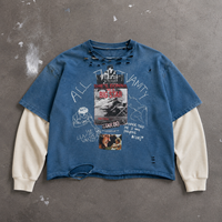 Sweat-shirt à capuche déchiré imprimé graphique Y2K pour homme, style streetwear, manches longues, vintage Harajuku, deux pièces