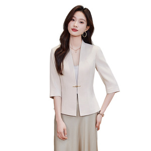 Elegant Professional Blazer For Women Spring Autumn 2025 Apricot Pink Black Solid Color Polyester Anti-Wrinkle Loose Fit Top - Product Image 5