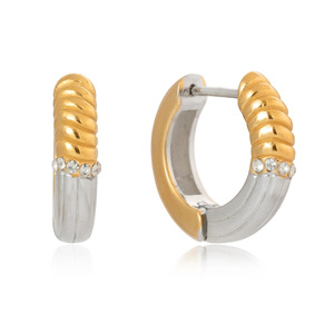 <b>Huggie</b> Earrings Gold <b>Silver</b> Color Block White Rhinestone Stainless Steel Everyday Wear Geometric Design - Product Image 5