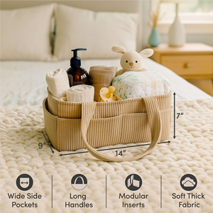 Panier de rangement élégant en velours côtelé moka pour chambre d'enfant, organiseur de couches pour bébé, pour table à langer - Product Image 2