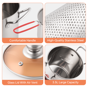 Ensemble de 3 casseroles multifonctionnelles en acier inoxydable avec panier de friture, poignées en silicone et couvercle en verre jetable pour la cuisson - Product Image 5