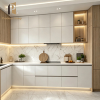 Meubles de cuisine en panneaux de mélamine, finition blanche moderne, pour projets de construction de villas et maisons complètes
