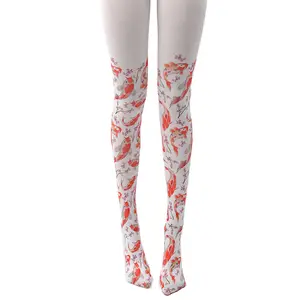 Socksmate Dongfang koi fish stampato moda donna calze pelle bianco lucido plus size spandex leggings a compressione abito stretto