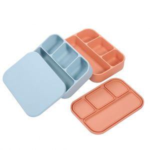 กล่องข้าวซิลิโคนแบบพกพา ปลอดสาร BPA 3 ช่อง สำหรับเด็ก ใช้กับไมโครเวฟได้ - Product Image 1