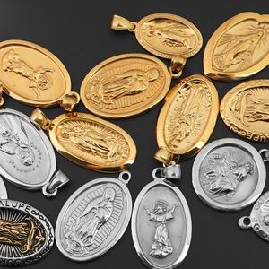 Collier chaîne religieux avec pendentif pièce d'or Vierge Marie chrétienne en acier inoxydable, directement de l'usine - Product Image 1