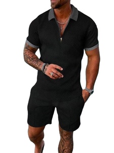 Custom Men's Casual Polo Shirts Sets with Zipper Knitted Fabric <b>Track</b> Suit Including <b>T</b>-shirt and Shorts for Summer - Product Image 5