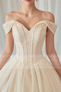 Ruolai, vestido de novia con lentejuelas y manga de casquillo de tren de catedral con hombros descubiertos y hombros descubiertos de Ruolai, vestido de novia - Product Image 6