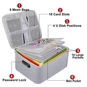 Home Office Travel 4-Layer Large Space Fireproof Water-Resistant Document Storage Safe Bag File Organizer Case With Lock