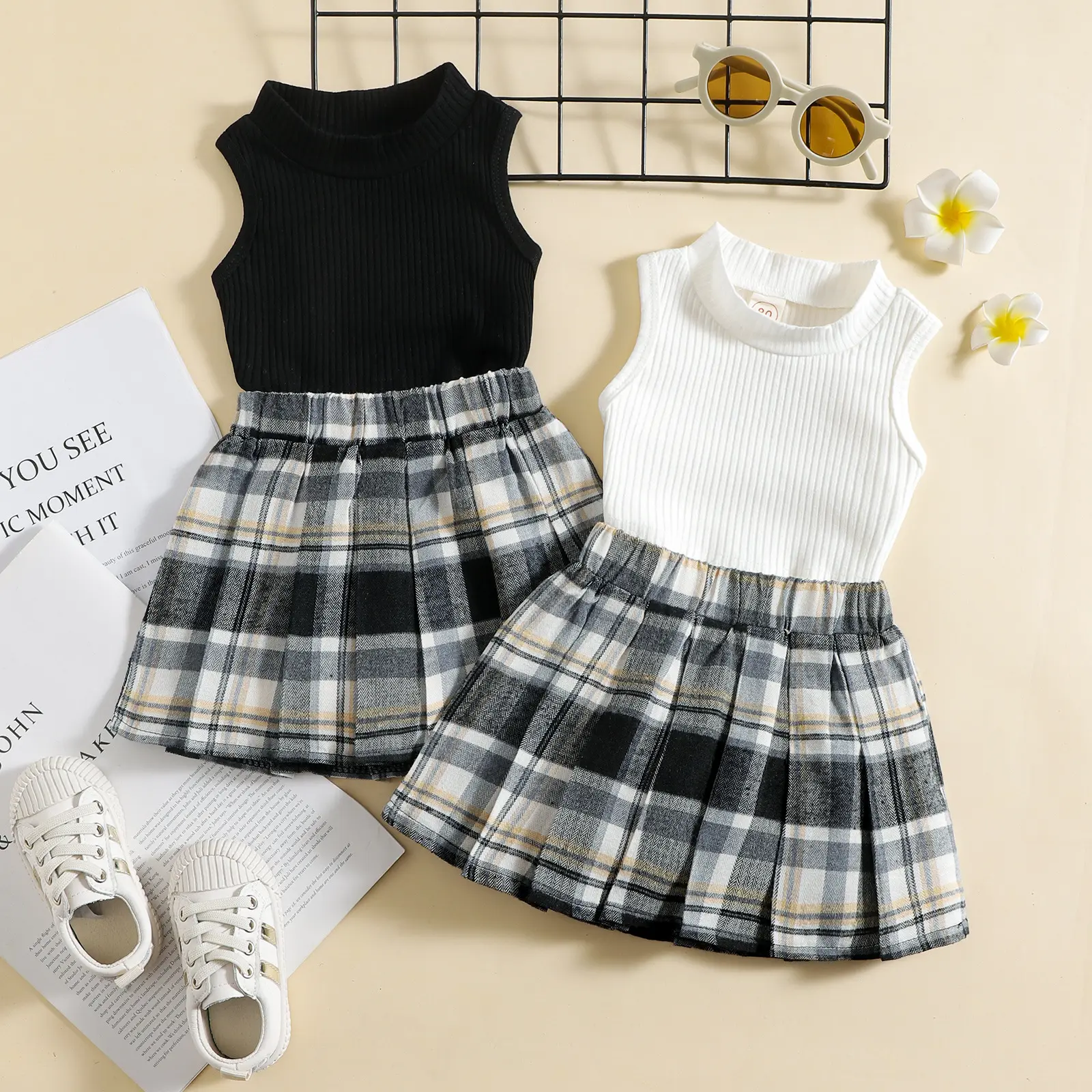 Girl Boutique Sets Baby Girls Summer Tank Top Clothing Set Dress Toddler Girls 2pc Cotton Linen Girls Boutique Set