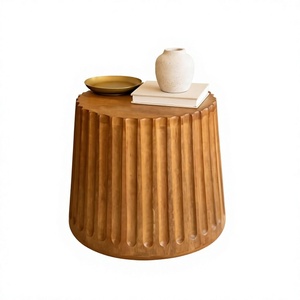 Modern <b>Wooden</b> <b>Coffee</b> <b>Table</b> Minimalist Design Handmade Living Room Furniture Accent Side <b>Table</b> <b>Round</b> Shape Warm Tone Finish - Product Image 1