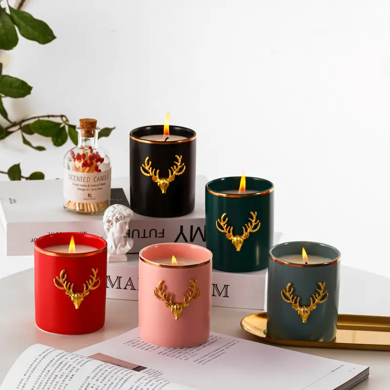 Benutzer definierte Kerzen Duft Rauchfreies Soja wachs Weihnachts kerze Aroma therapie Weihnachts geschenk Souvenir Elch Horn Keramik Duft kerze