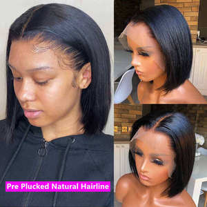 Pas cher prix court Bob dentelle avant/fermeture perruques droites coupe émoussée 100% <span class=keywords><strong>cheveux</strong></span> humains Double dessiné Bob perruques - Product Image 2