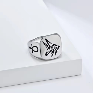 Anello alla Moda in Acciaio Inossidabile con Testa di Lupo Anubis Guardiano, Gioiello Retrò dell'Antico Egitto - Product Image 4