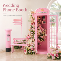 Cabine téléphonique vintage londonienne en fer blanc, livre d'or audio, décoration florale pour mariage, événement, accessoire de photomaton pour lieu de réception