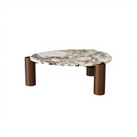 Table basse moderne convertible en marbre style crème italien avec finition en acier inoxydable et verre pour salon