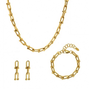 Amii-collier de boucles d'oreilles en acier titane plaqué or, 18k, sans polissage, anneaux, boucle, chaîne en or rugueuse, bijoux - Product Image 1