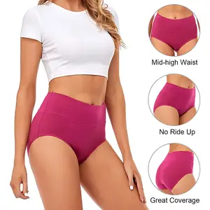 Cotton Underwear No Muffin Top Full Briefs Soft Stretch Breathable Ladies Panties for Women Menstrual Period Protective Panties