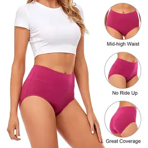 Women 4 Layer Leak Proof Briefs Physiological Underpants Middle Waist Solid  Stretch Panties Menstrual Underwear