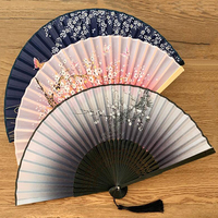 Éventail pliant en soie vintage, éventail pliant rétro chinois japonais en bambou, éventail à franges pour la danse, décoration d'intérieur, ornement artisanal, cadeau