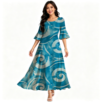 Vente en gros directe, robe longue à manches évasées pour femme, design tribal polynésien Elei, personnalisée, écologique, mode décontractée