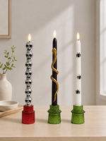 Bougies Pilier Parfumées Artistiques pour Halloween et Noël, Motifs Crâne, Serpent, Araignée, LED Scintillantes Sans Flamme, Écologiques et Sans Fumée