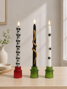 Halloween Art Pillar <b>Candles</b> Skull Snake Spider Design Flickering LED Flameless Eco-Friendly Smokeless Handmade <b>Long</b> Burning - Product Image 1