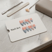 Faux ongles à presser faits main, motif floral, couvrance totale, design brillant à pois pour les doigts