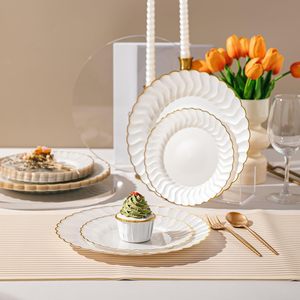 Assiettes jetables biodégradables en plastique, nouveau style, or, argent, transparentes, blanches, longues, en forme de cœur, carrées, modernes, simples - Product Image 3