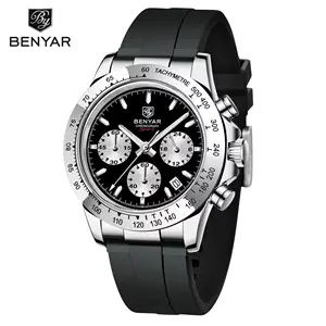 BENYAR 5192 새로운 석영 시계 남자의 최고 고급 브랜드 남자의 시계 캐주얼 패션 고무 스트랩 다기능 방수 시계