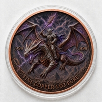 Pièce commémorative en cuivre pur 999 de 1 oz, motif Dragon de la Tempête, en relief, peinte aux UV, pour collectionneurs - Vente en gros