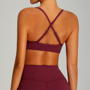 Wholesale Women's Adjustable Cross Back Sports <b>Bra</b> U-Neck <b>Thin</b> <b>Strap</b> Yoga Crop Top Padded Medium Impact Workout Activewear - Product Image 2