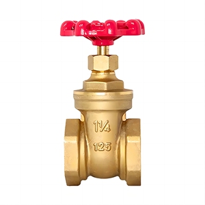 วาล์วประตูทองเหลืองสำหรับน้ำขนาด 4 นิ้ว เกลียว NPT 1/2 นิ้ว ยี่ห้อ COVNA จัดส่งรวดเร็ว พร้อมมือหมุนเหล็กดึงเคลือบสีแดง - Product Image 1