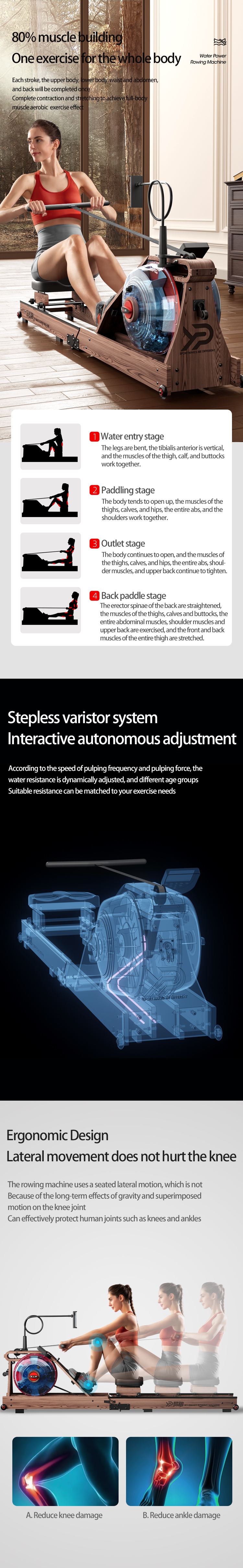 YPOO for hydraulic rowing machine foldable New folded cardio fitness equipment air rower rowing club rowing machine magnetic