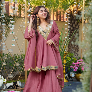 Pink Silk Soft Chinon Embroidered Solid Shawl with Mirror Work Traditional Indian Pakistani Women's Wear Spring Summer Daily Use - Product Image 1